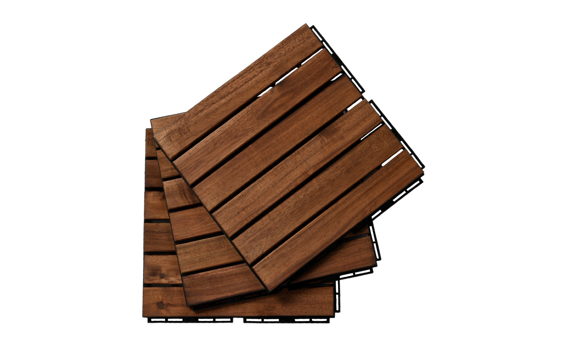 BEEFURNI 12” x 12” Square Acacia Hardwood Interlocking Flooring Wood Tiles 6 Slats