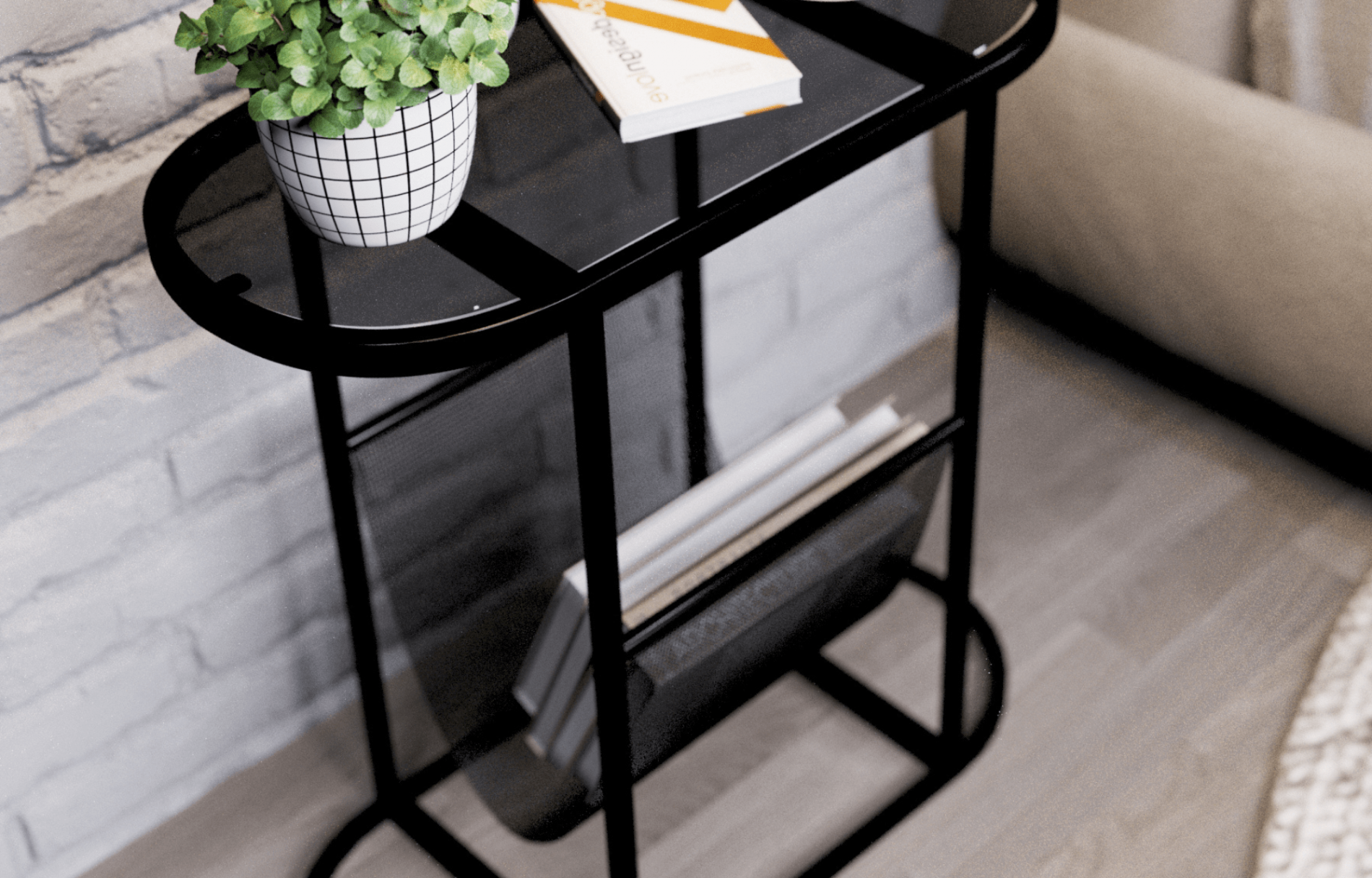 BEEFURNI Glass Oval Small Side Tables Living Room Small Space With Magazines Organizer Storage Space