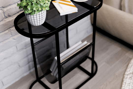 BEEFURNI Glass Oval Small Side Tables Living Room Small Space With Magazines Organizer Storage Space