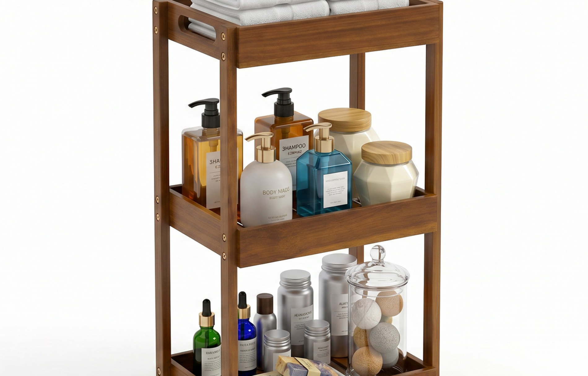 Acacia Shower Caddy Wood, 3 Tier Shower Organizer Wood, Freestanding Corner Standing Shower Caddy