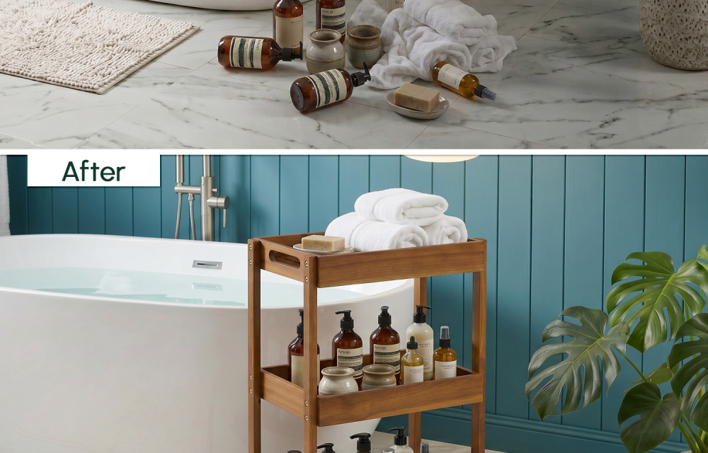 Acacia Shower Caddy Wood, 3 Tier Shower Organizer Wood, Freestanding Corner Standing Shower Caddy