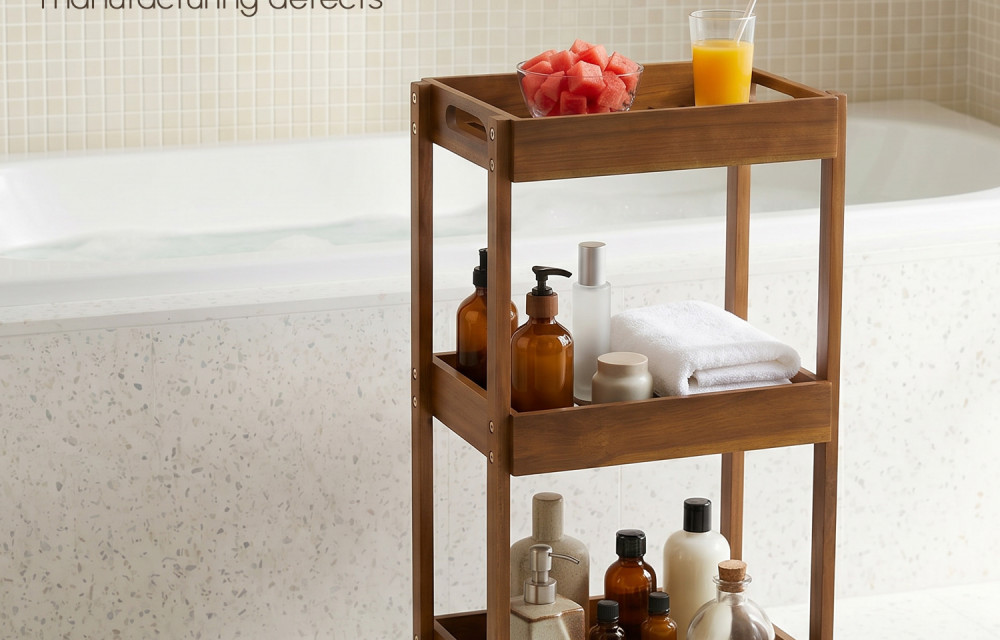 Acacia Shower Caddy Wood, 3 Tier Shower Organizer Wood, Freestanding Corner Standing Shower Caddy