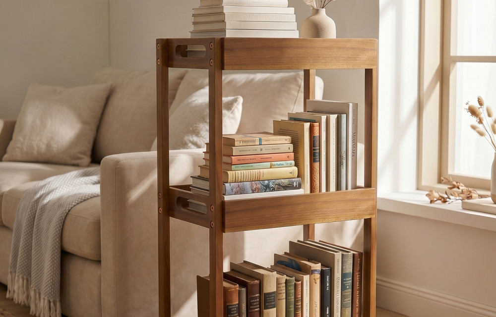 Acacia Shower Caddy Wood, 3 Tier Shower Organizer Wood, Freestanding Corner Standing Shower Caddy