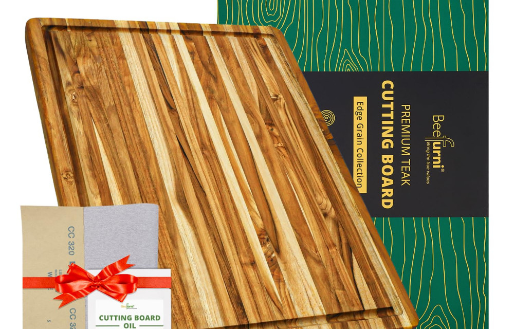 Rectangular Real Teak Cutting Board with Juice Groove 24x17x1.5 IN