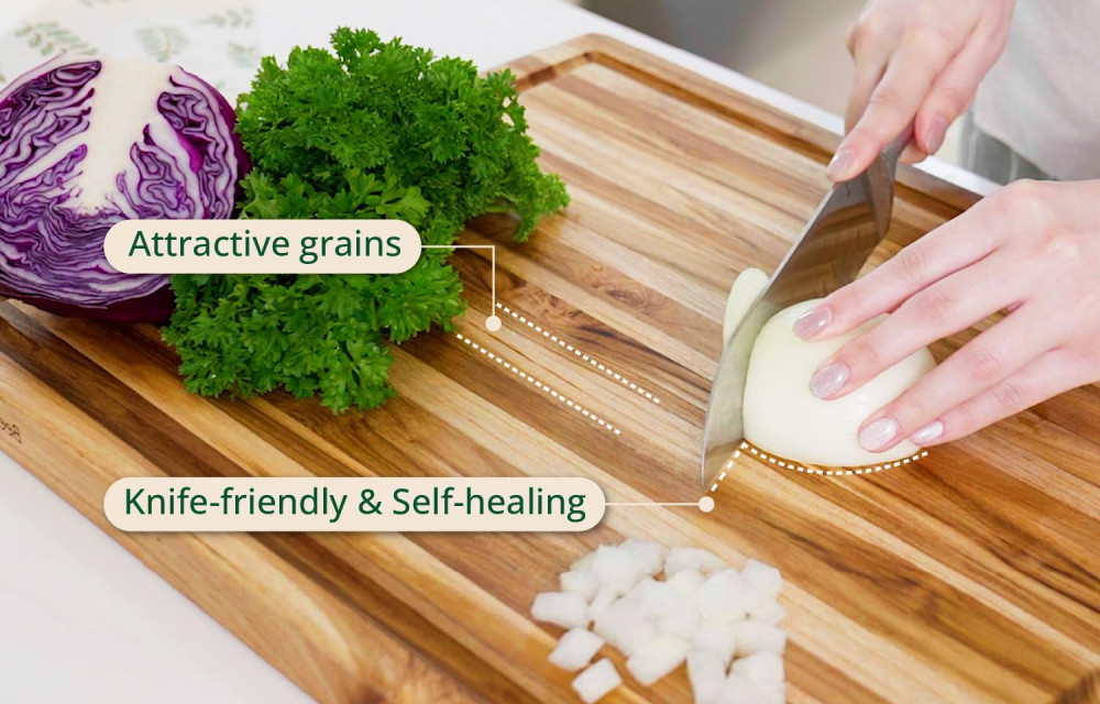 Rectangular Real Teak Cutting Board with Juice Groove 24x17x1.5 IN
