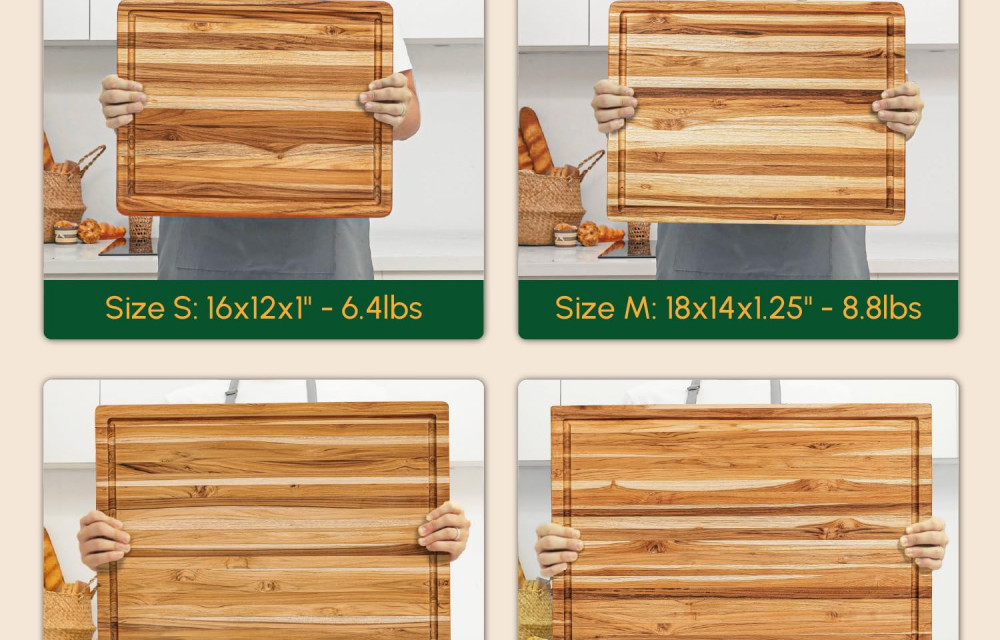 Rectangular Real Teak Cutting Board with Juice Groove 24x17x1.5 IN