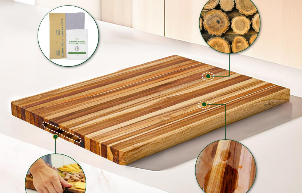 BEEFURNI Teak Cutting Board Without Juice Groove Size 22 Inch