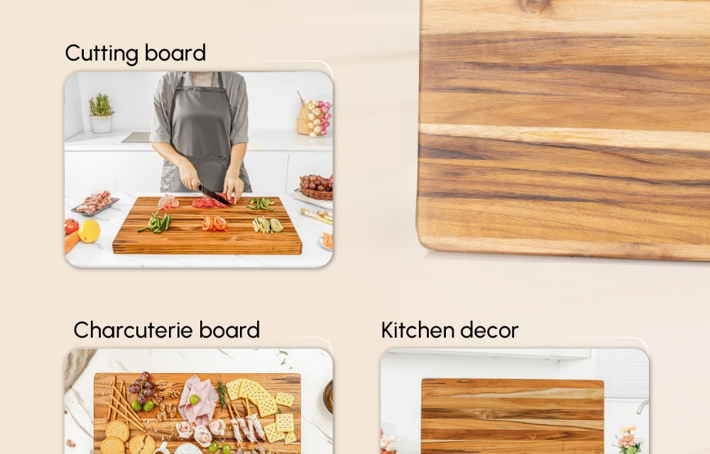 BEEFURNI Teak Cutting Board Without Juice Groove Size 22 Inch
