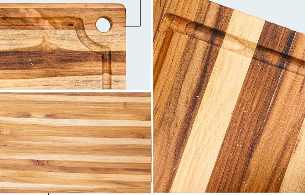 BEEFURNI Small Teak Cutting Board with Juice Groove and Hanging Hole (14x10x0.6")