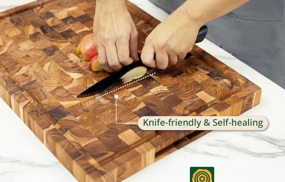 Teak Wood End Grain Cutting Board (L, 22x16x1.5"), Large Wooden Cutting Board for Kitchen