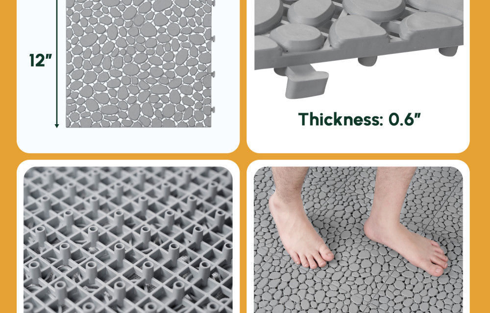 BEEFURNI Light Gray Stone Plastic Deck Tiles Interlocking Floor Tiles (60 PCS) 12" x 12"