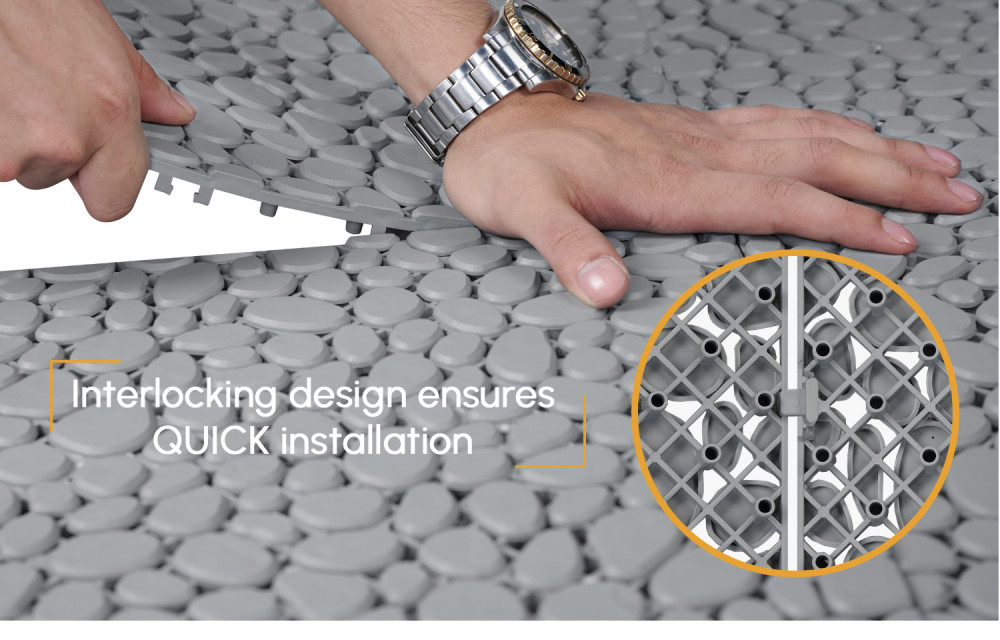 BEEFURNI Light Gray Stone Plastic Deck Tiles Interlocking Floor Tiles (60 PCS) 12" x 12"