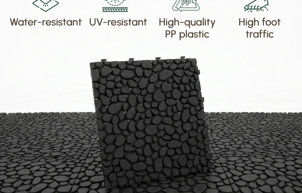 BEEFURNI Light Black Stone Plastic Deck Tiles Interlocking Floor Tiles (60 PCS) 12" x 12"