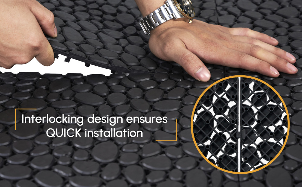 BEEFURNI Light Black Stone Plastic Deck Tiles Interlocking Floor Tiles (60 PCS) 12" x 12"