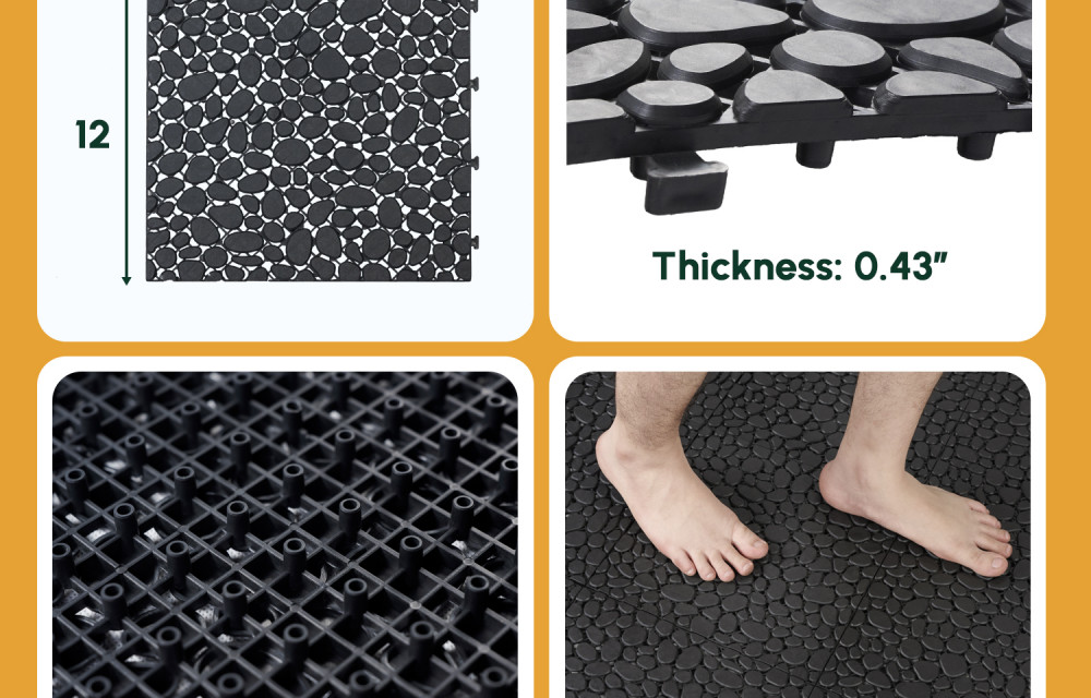 BEEFURNI Light Black Stone Plastic Deck Tiles Interlocking Floor Tiles (60 PCS) 12" x 12"