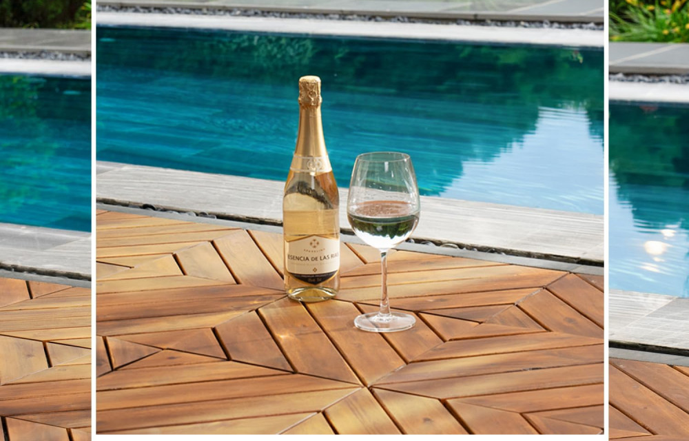 BEEFURNI 12” x 12” 10 PCS Square Diagonal Pattern Acacia Hardwood Interlocking Flooring Wood Tiles