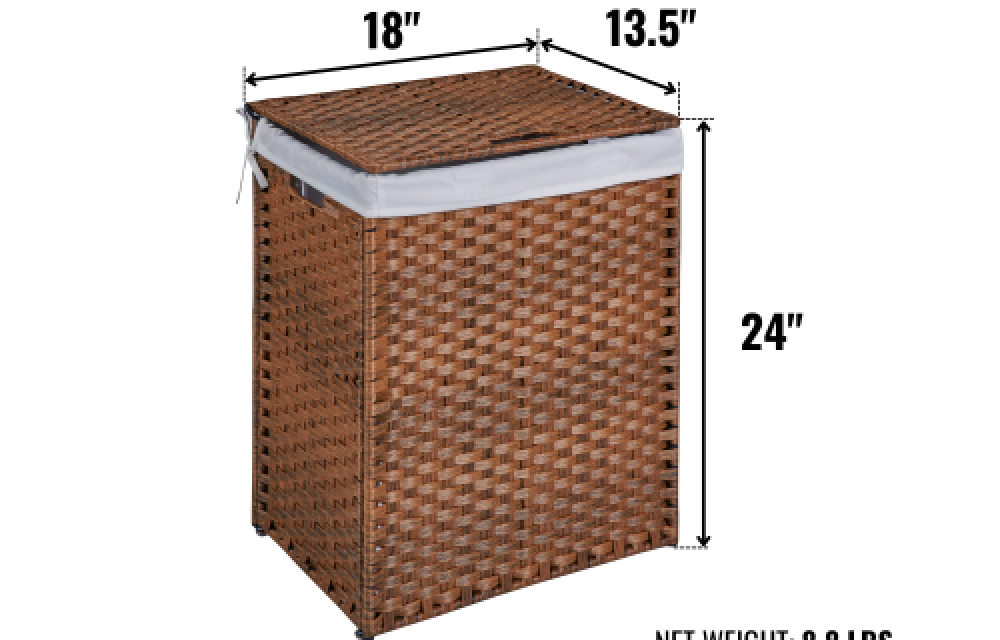 BEEFURNI Laundry Hamper Lid PE Rattan Powder Coating Frame Clothes Hampers with 02 Removable Bags, 100L, Brown Color