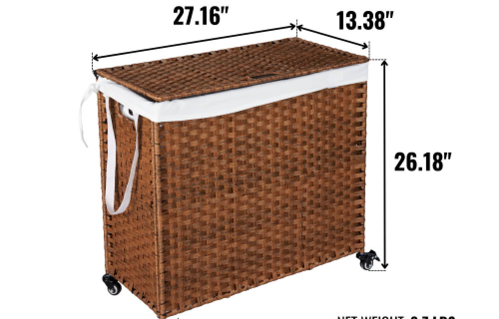 BEEFURNI Laundry Hamper, Lid PE Rattan Powder Coating Frame Clothes Hampers with 02 Removable Bags, 160L, Brown Color