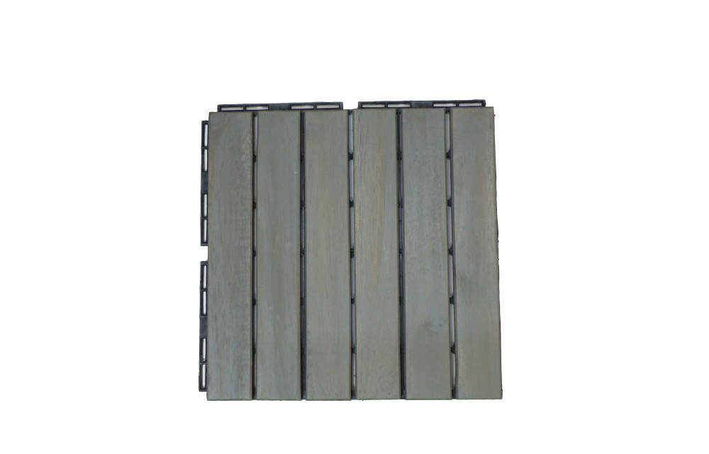 BEEFURNI 12" x 12" Light Gray Square Acacia Wood Interlocking Flooring Tiles Striped Pattern Pack of 10 Tiles