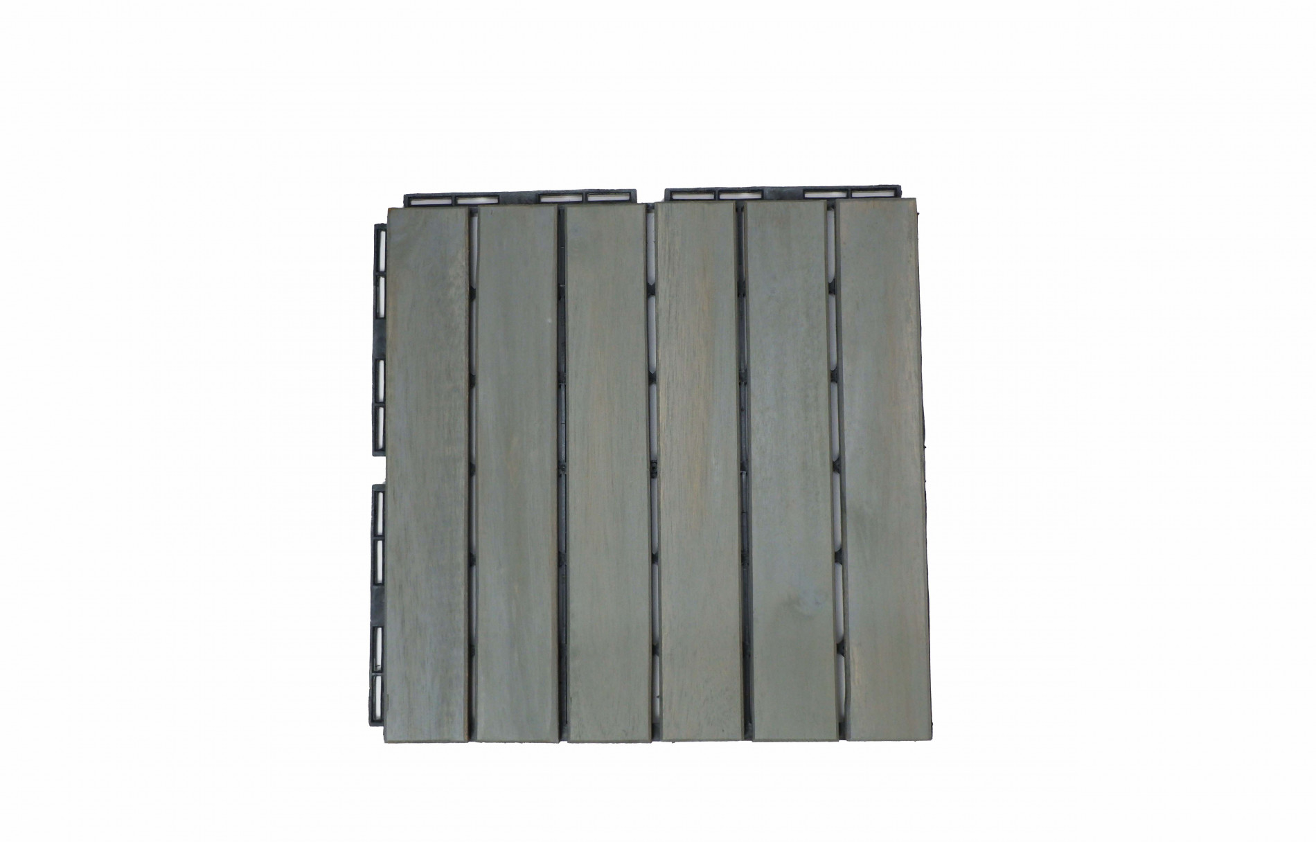 BEEFURNI 12" x 12" Light Gray Square Acacia Wood Interlocking Flooring Tiles Striped Pattern Pack of 10 Tiles