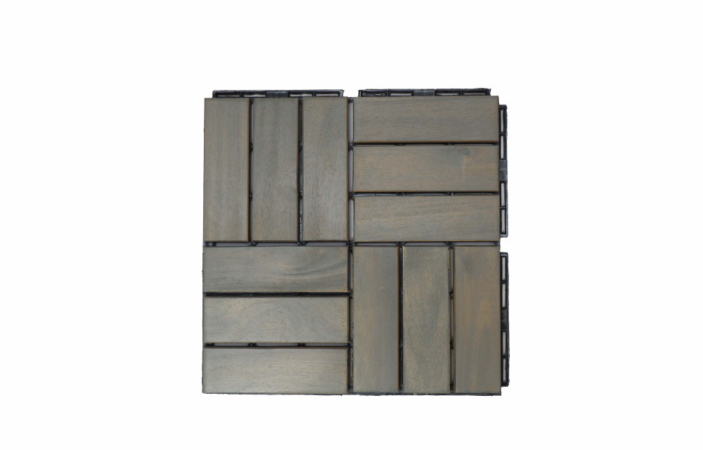 BEEFURNI 12" x 12" Light Gray Square Acacia Wood Interlocking Flooring Tiles Checker Pattern Pack of 10 Tiles