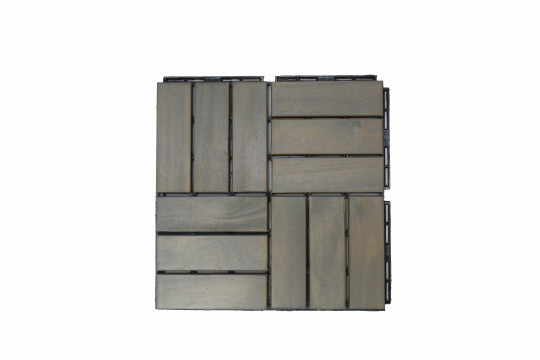 BEEFURNI 12" x 12" Light Gray Square Acacia Wood Interlocking Flooring Tiles Checker Pattern Pack of 10 Tiles