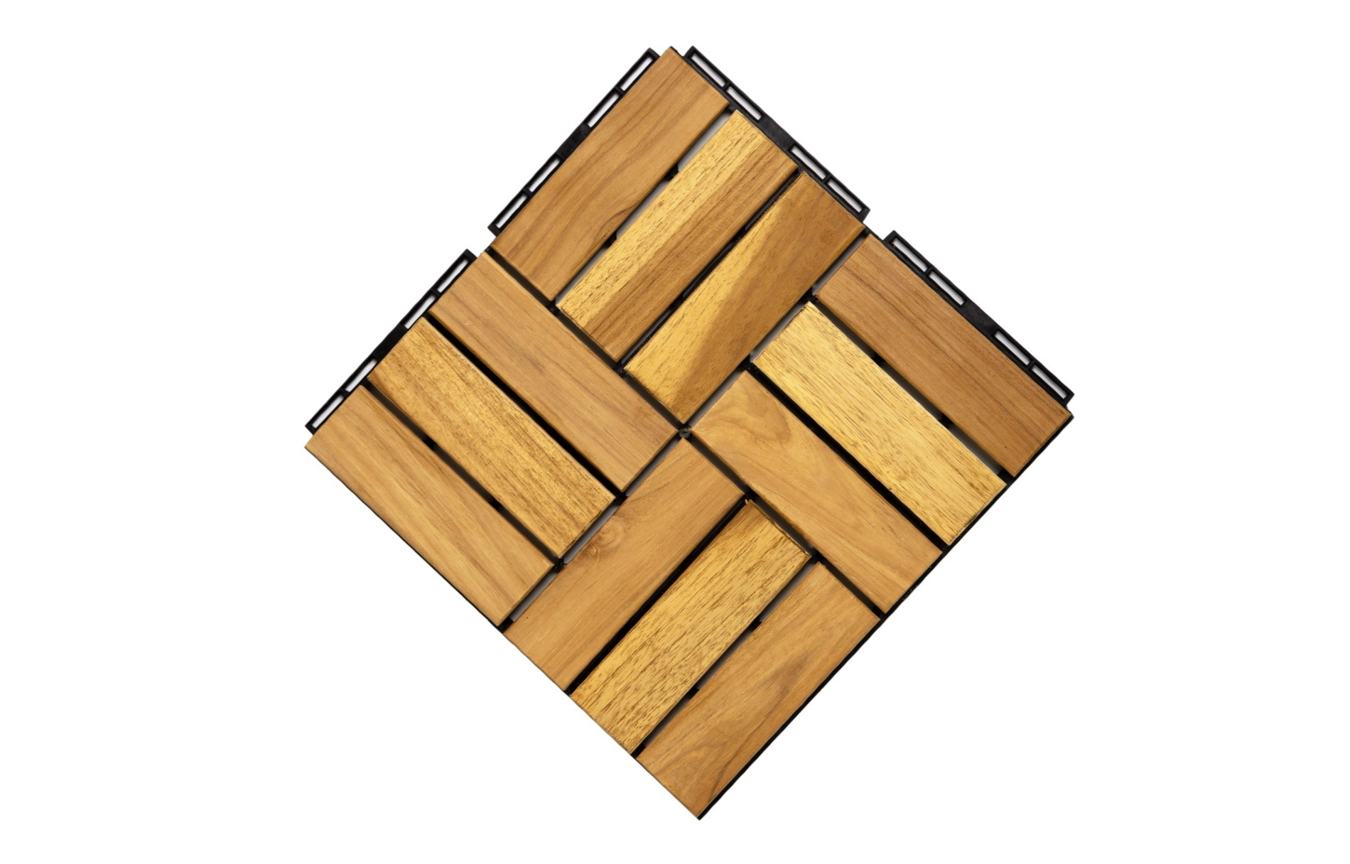BEEFURNI 12” x 12” Square Teak Hardwood Interlocking Flooring Wood Tiles 12 Slats