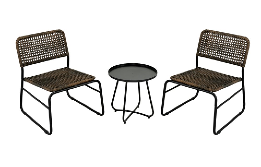 BEEFURNI Patio Furniture Set 3 Piece Mixture Pattern PE Rattan Steel Frame And Modern Round Table, Brown and Black