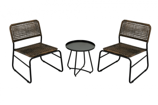 BEEFURNI Patio Furniture Set 3 Piece Mixture Pattern PE Rattan Steel Frame And Modern Round Table, Brown and Black