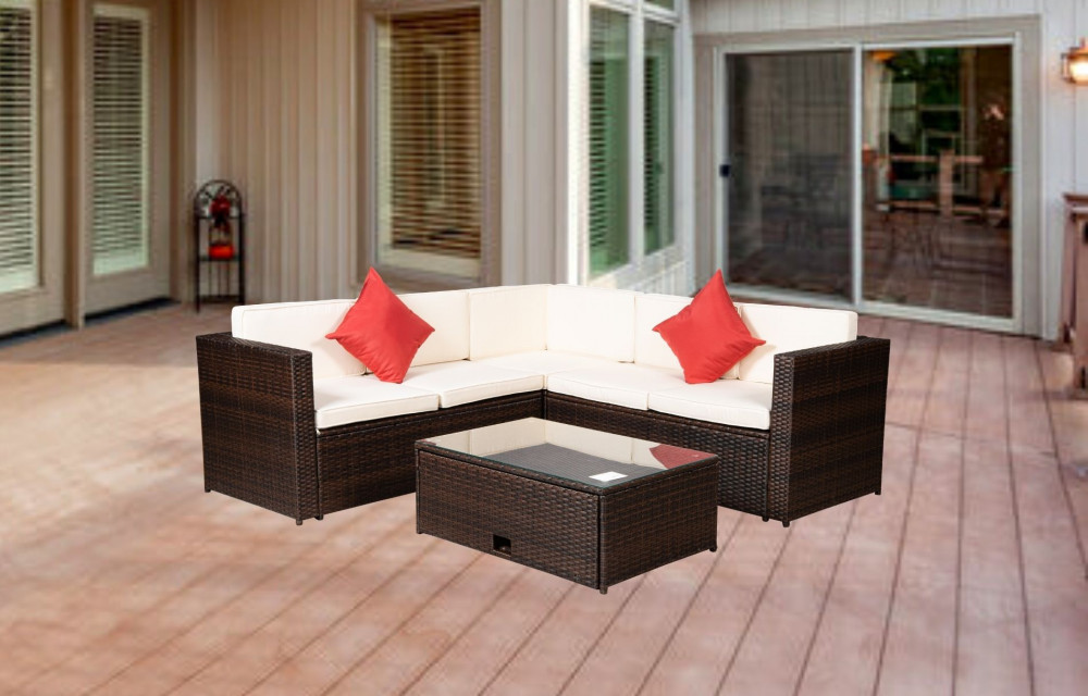 Outdoor Garden Patio Furniture 4-Piece with 2 Pillows and Coffee Table