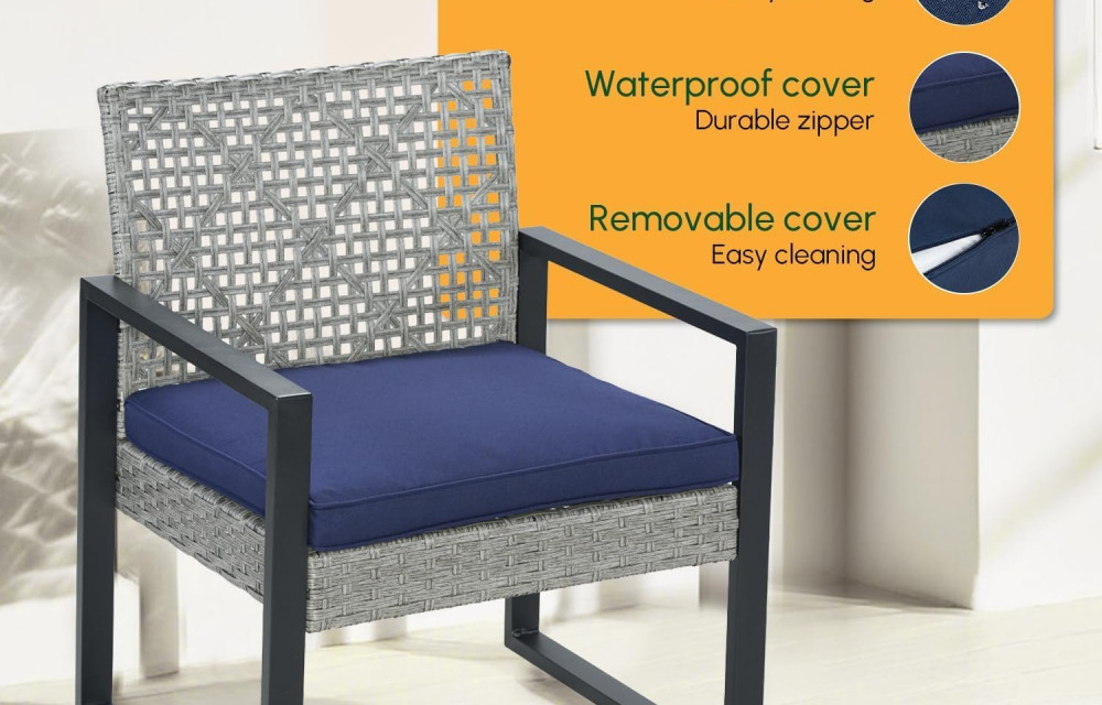 BEEFURNI Wicker Patio Furniture Outdoor Conversation Set of 4, Rattan Outdoor Furniture Set (Gray)