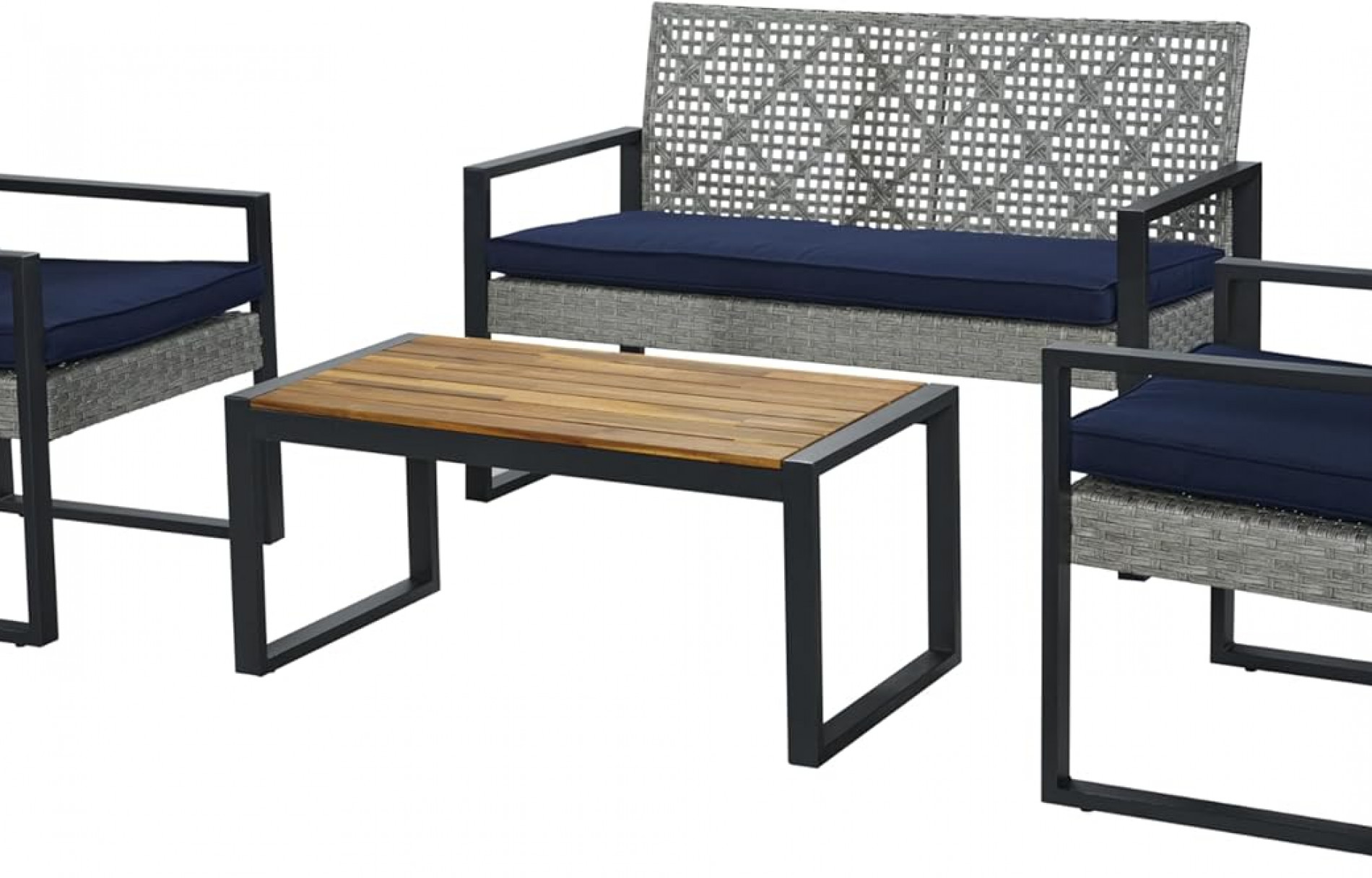 BEEFURNI Wicker Patio Furniture Outdoor Conversation Set of 4, Rattan Outdoor Furniture Set (Gray)