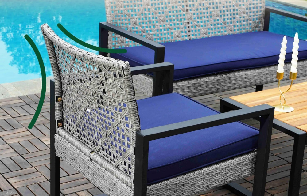 BEEFURNI Wicker Patio Furniture Outdoor Conversation Set of 4, Rattan Outdoor Furniture Set (Gray)