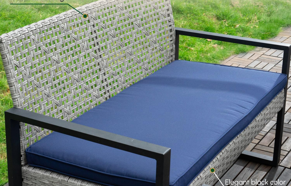 BEEFURNI Wicker Patio Furniture Outdoor Conversation Set of 4, Rattan Outdoor Furniture Set (Gray)