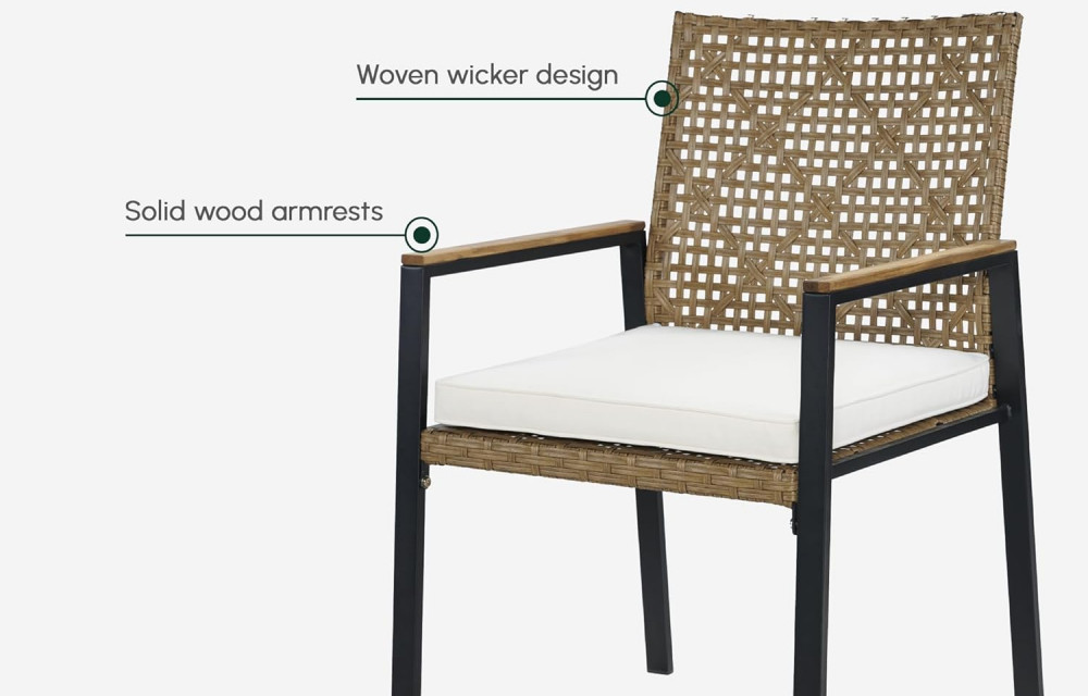 5 PCS Wicker Patio Furniture Dining Set, Outdoor Patio Table and Chairs Set, Furniture Set, Acacia Wood Table