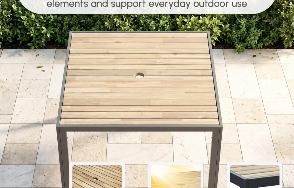 5 PCS Wicker Patio Furniture Dining Set, Outdoor Patio Table and Chairs Set, Furniture Set, Acacia Wood Table