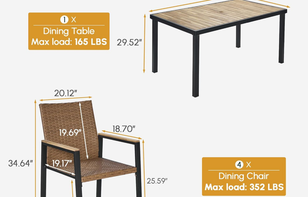 7 PCS Wicker Patio Furniture Dining Set, Outdoor Patio Table and Chairs Set, Furniture Set, Acacia Wood Table