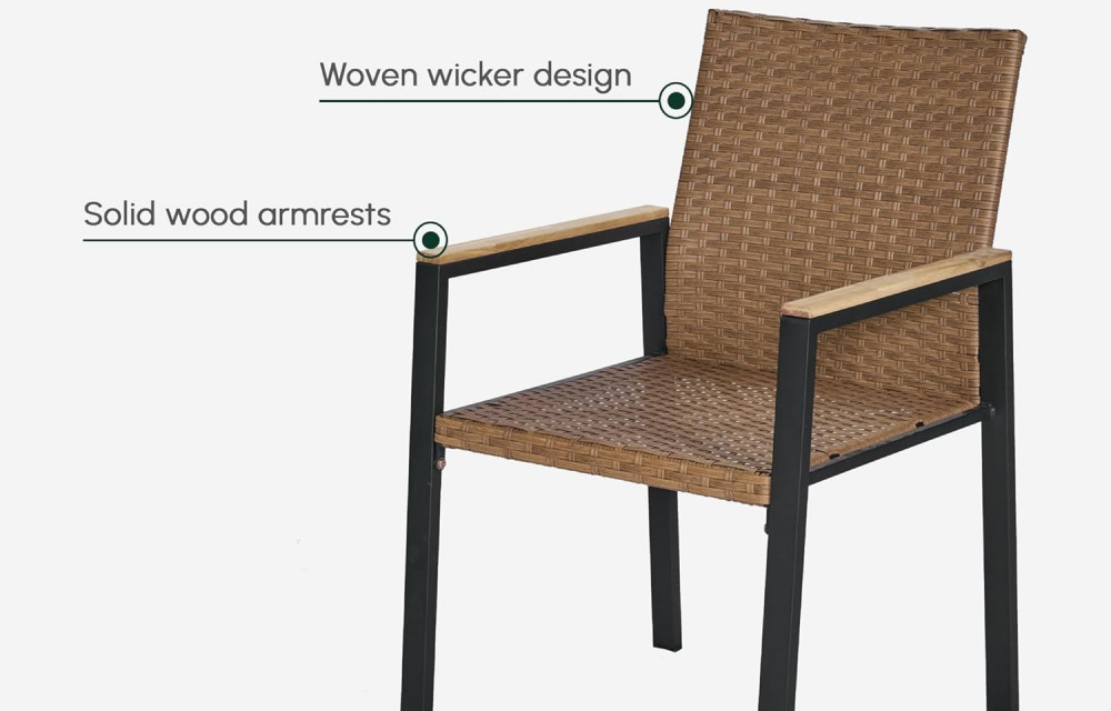 7 PCS Wicker Patio Furniture Dining Set, Outdoor Patio Table and Chairs Set, Furniture Set, Acacia Wood Table